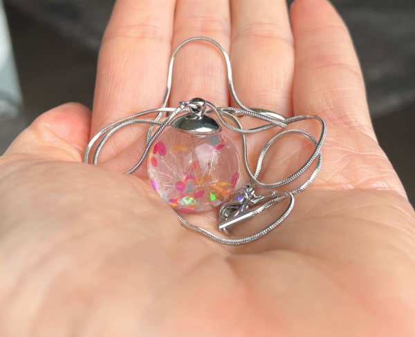 Kette Pusteblume Glitzer Discokugel moderner Glücksbringer in Regenbogenfarben als romantisches Geschenk für sie Frau Freundin Mutter